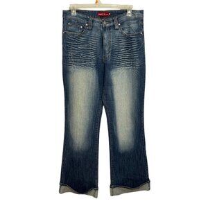 JENNY JO Dark Distressed Jeans Women's‎ 17/18 Hirise Cuffs Whitewash Whiskering